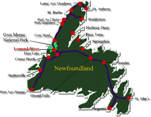 Lomond River Lodge, Newfoundland Map